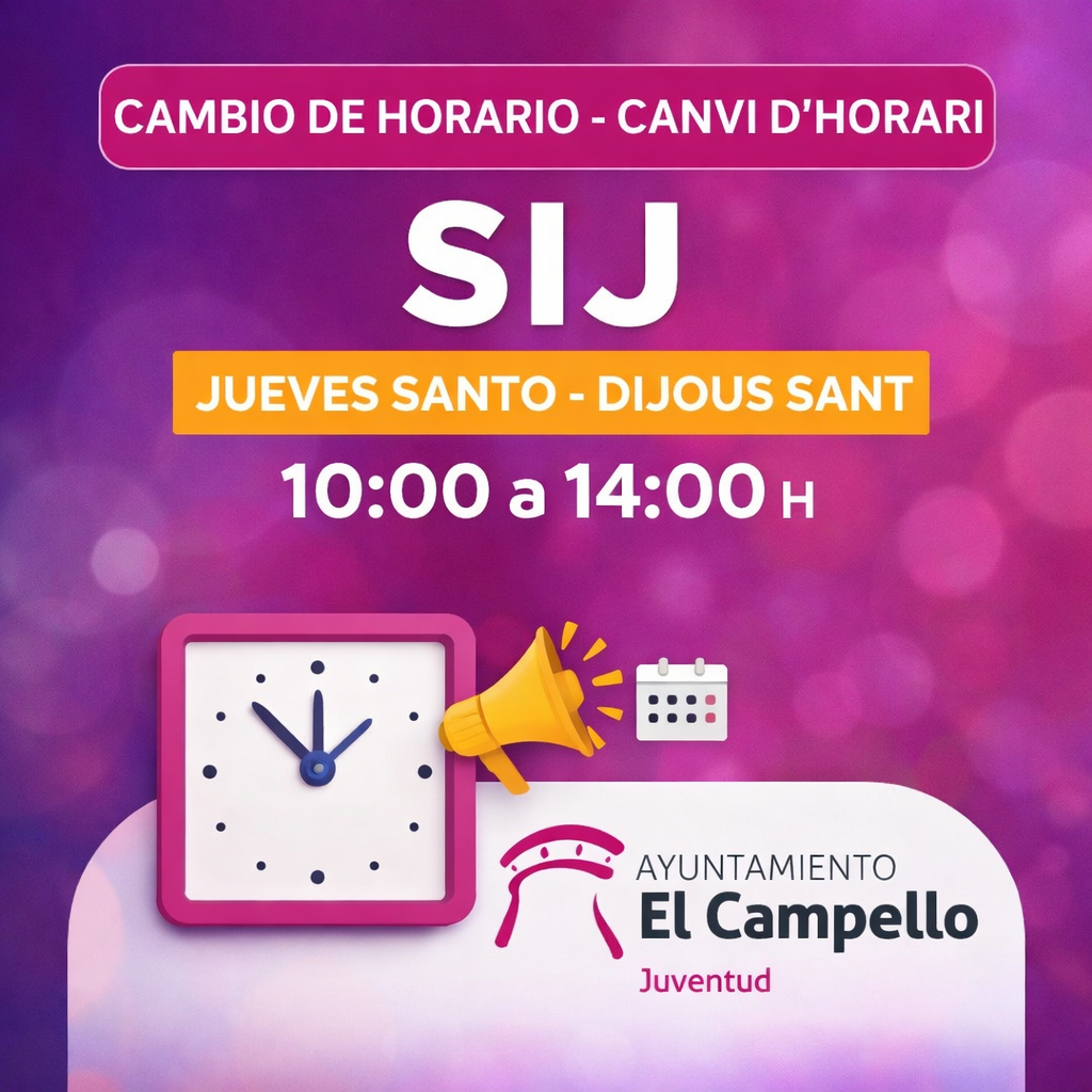 Con motivo de Semana Santa, el Servicio de Información Juvenil (SIJ) modificará su horario:/Amb motiu de Setmana Santa, el Servici d’Informació Juvenil (SIJ) modificarà el seu horari: